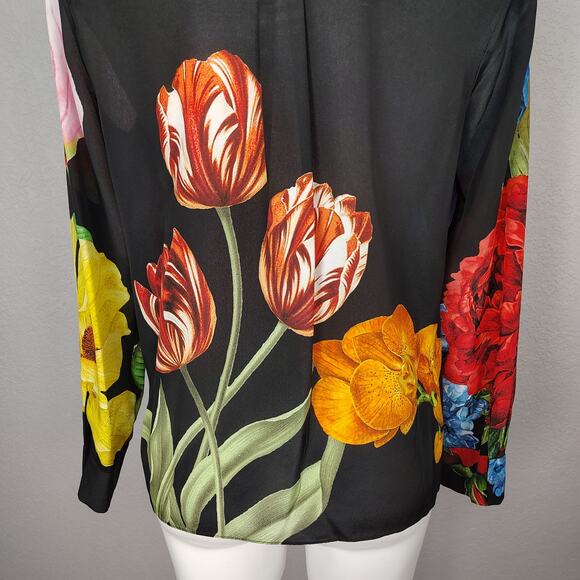 Alice + Olivia Willa Silk Le Parisien Floral Placket Top Blouse  Medium FLAW - Picture 14 of 16